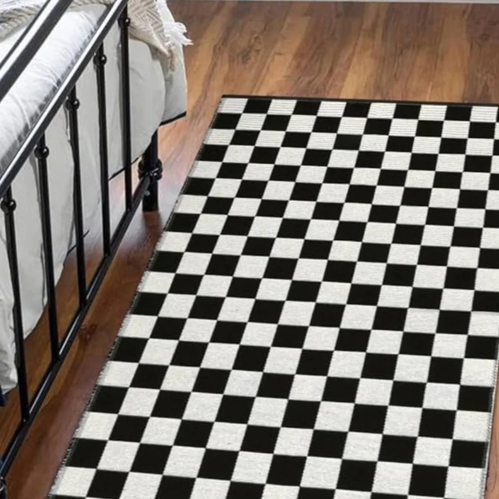 🆕 Black White Checker Rug Door Mat Decor Patio Porch Door Kitchen Bathroom NEW
